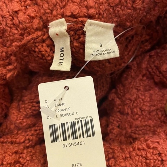 Anthropologie Sweater Size Small Red Cowl Neck Cable Knit Moth Pullover Button. - Picture 4 of 4
